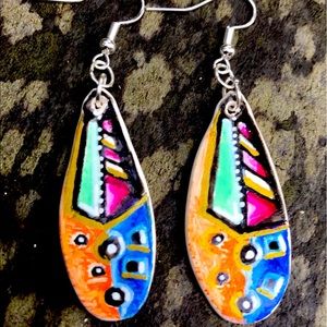Boho beach hand painted polymer clay earrings